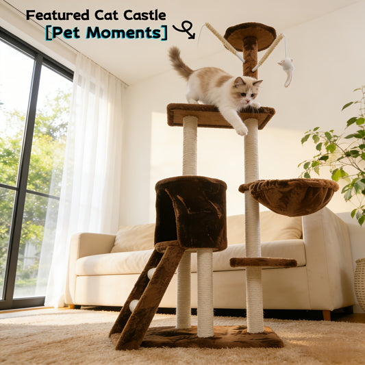 Cat Tree Tower for Indoor Cats Large Multi-Tier with Sisal Scratching Posts, Plush Perches, Hammock, Condo Cave & Hanging Toys