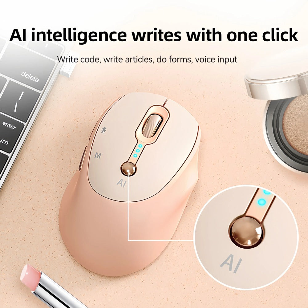 AI Smart Wireless Mouse with Voice-to-Text Real-Time Translation AI Writing PPT Creation Silent BT+2.4G Dual Mode Rechargeable Battery