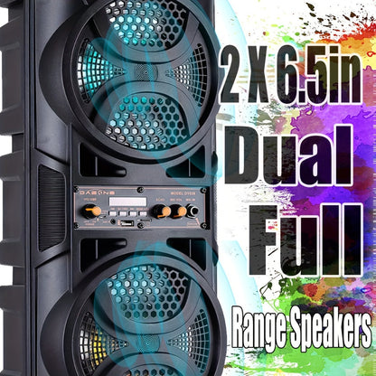 Portable PA Speaker Dual 6.5-Inch RGB Karaoke System with TWS, USB, AUX, FM and Remote Control