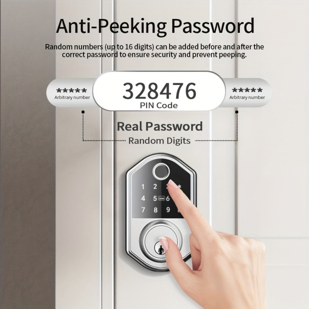 Smart Door Lock Deadbolt with Fingerprint PIN Key and Card or Cardless Black Silver Configurations