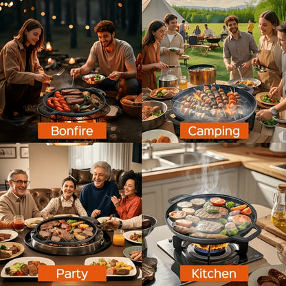 28cm Cast Iron Skillet with Dual Loop Handles and Broad Round Cooking Surface for Oven, Grill or Campfire Use
