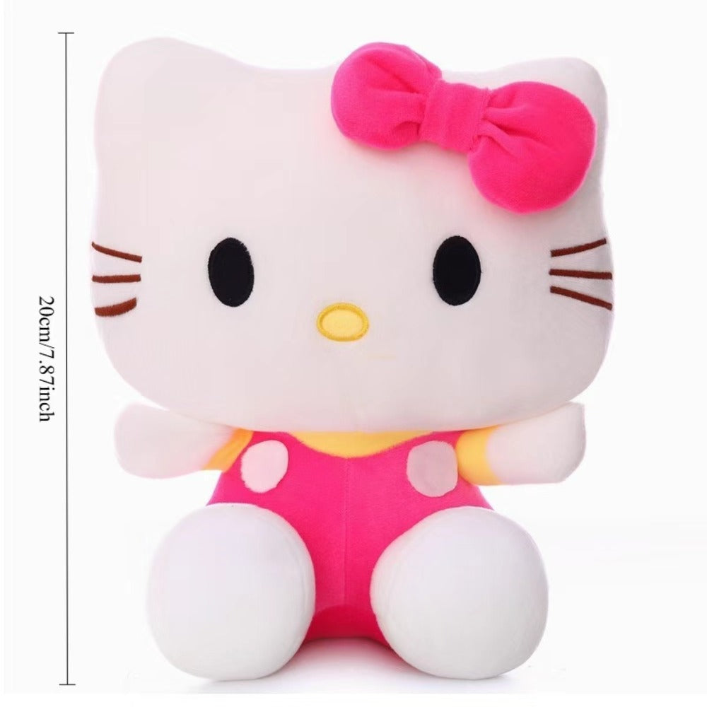 Plush Toy Three-Piece Hello Kitty Character Set with Red, Pink and Blue Bow Styling for Display