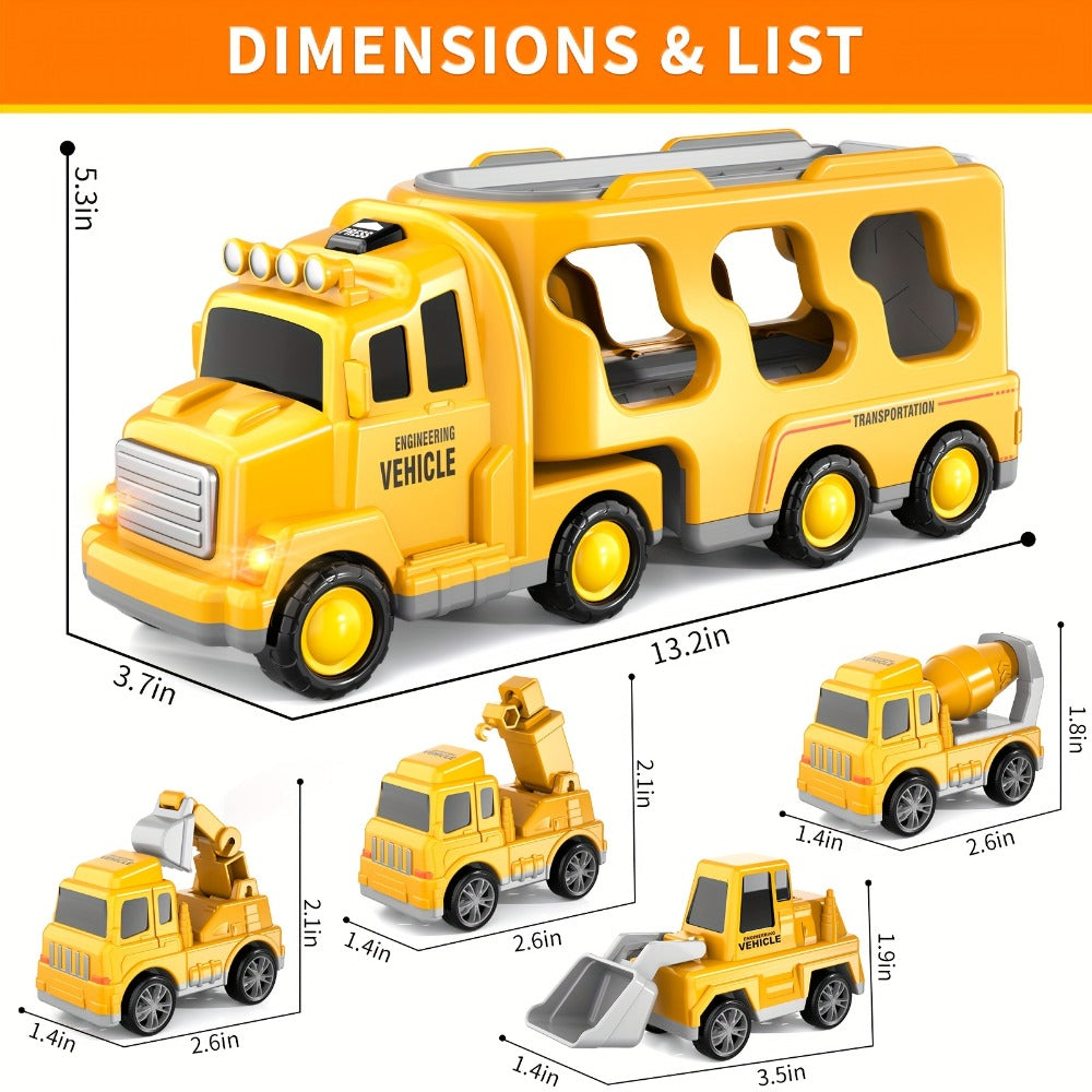 Ambulance Truck Toy Set for Boys, 5-in-1 Friction Power Carrier Truck with Lights & Sounds