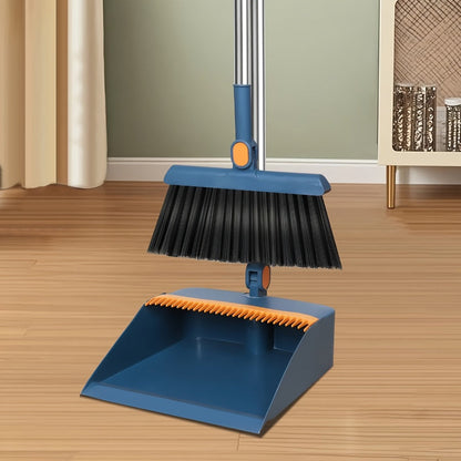 Long-Handle Broom and Dustpan Cleaning Set with Comb Teeth in Blue, Orange, White, Purple or Green