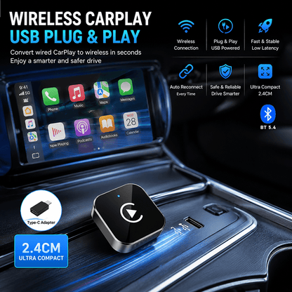 Wireless CarPlay Adapter 2-in-1 Wired to Wireless CarPlay & Android Auto Mini USB Dongle Fast Stable Connection for Apple iOS 10+ Android