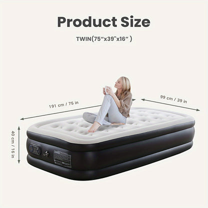 Air Mattress with Coil Beam Support, Plush Velvety Top Bottom - Guest Bed Inflatable Mattress for Camping & Home