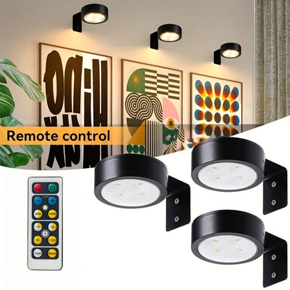 Battery Operated Picture Lights 3-Pack, Magnetic Painting Light with Remote & Timer, 3 Lighting Modes Dimmable Wireless Wall Puck Lights