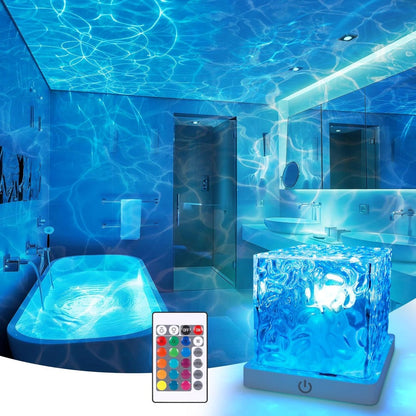 Compact Cube Projection Night Light with Textured Top, Touch Button, Remote and USB Charging