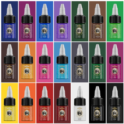 Tattoo Ink 14- or 21-Color Set with 0.5oz 15ml Bottles and Two Palette Choices for Color Selection