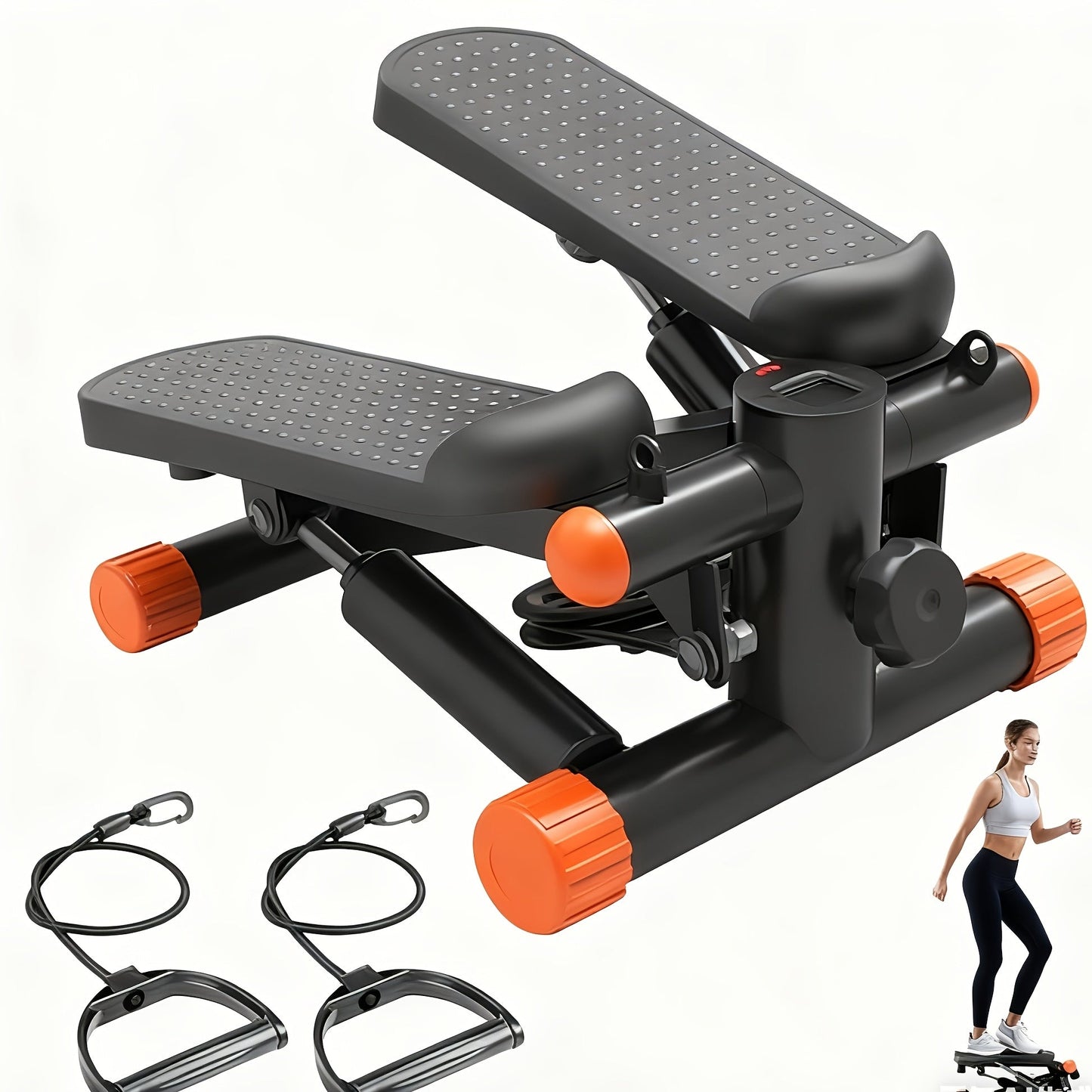 Mini Exercise Stepper Machine with Resistance Bands – Portable Twist Stair Stepper, 300lb Capacity, Full Body Trainer for Legs