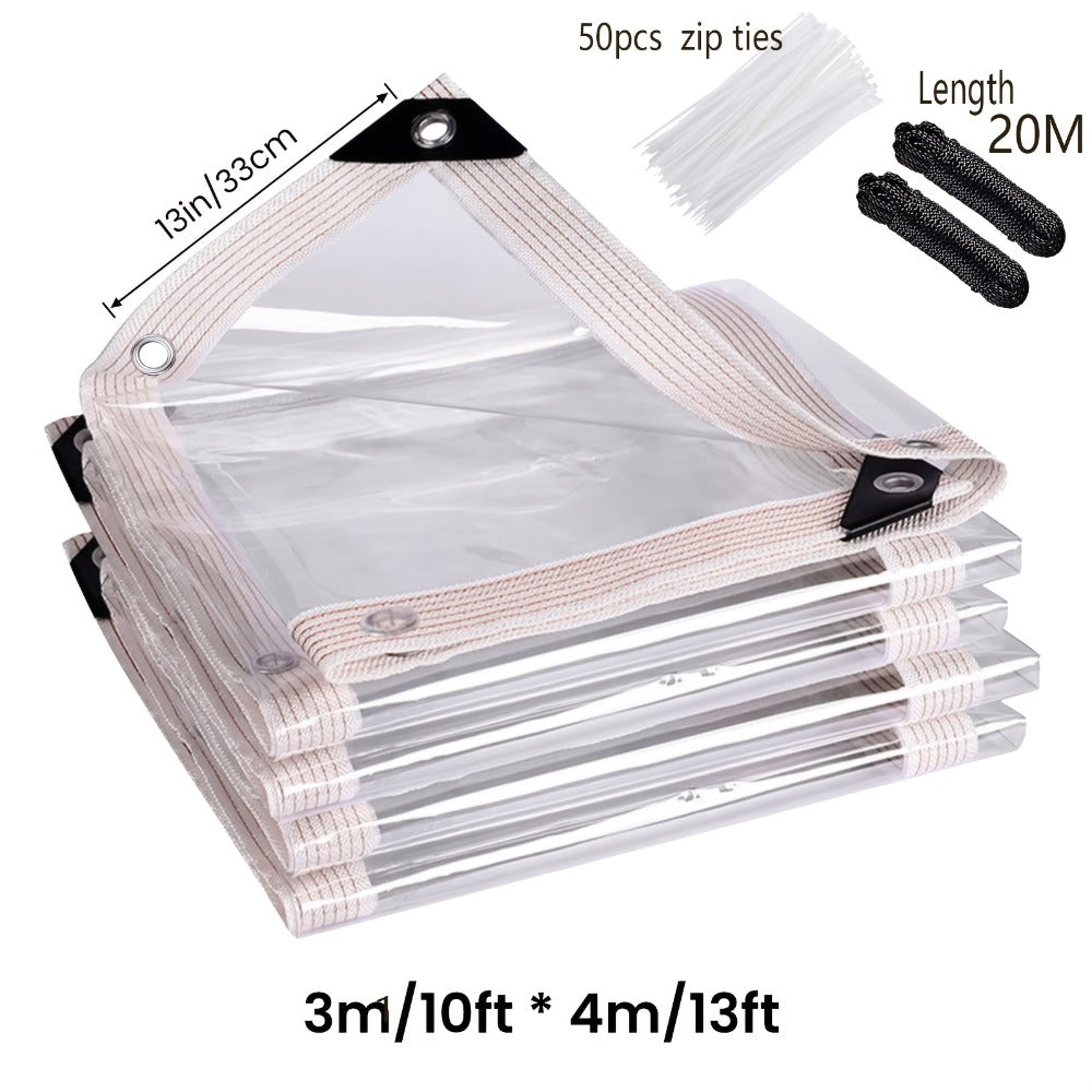 Clear Tarp Transparent PE Tarpaulin with Grommets, Rainproof Cover for Porch Canopy Henhouse Plant Camping & Outdoor Garden