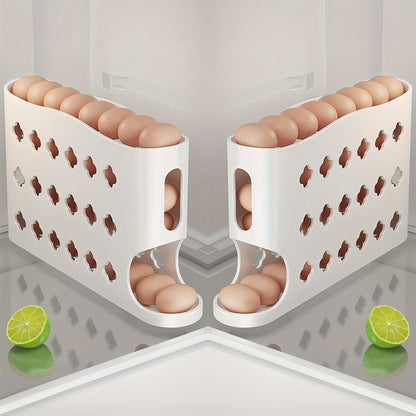 Egg Dispenser Kitchen Organizer 4-Tier Auto-Rolling PP Rack for Refrigerator, Cabinet or Countertop