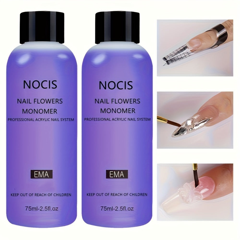 Acrylic Liquid Monomer 2 Pack 2.54oz Each Odorless Crystal Formula for Salon-Quality Nail Extensions for Home and Salon Manicures
