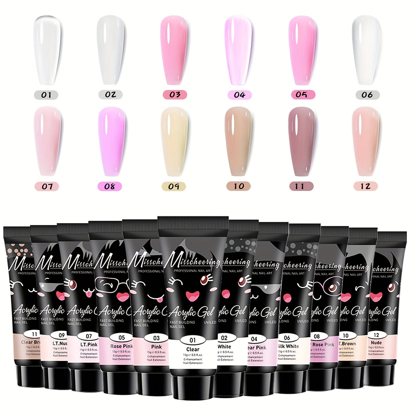 Poly Gel Nail Extension Kit 12pcs 3D Modeling Sculpting Gel – Semi-Permanent Resin Strengthener, Transparent Color Gel