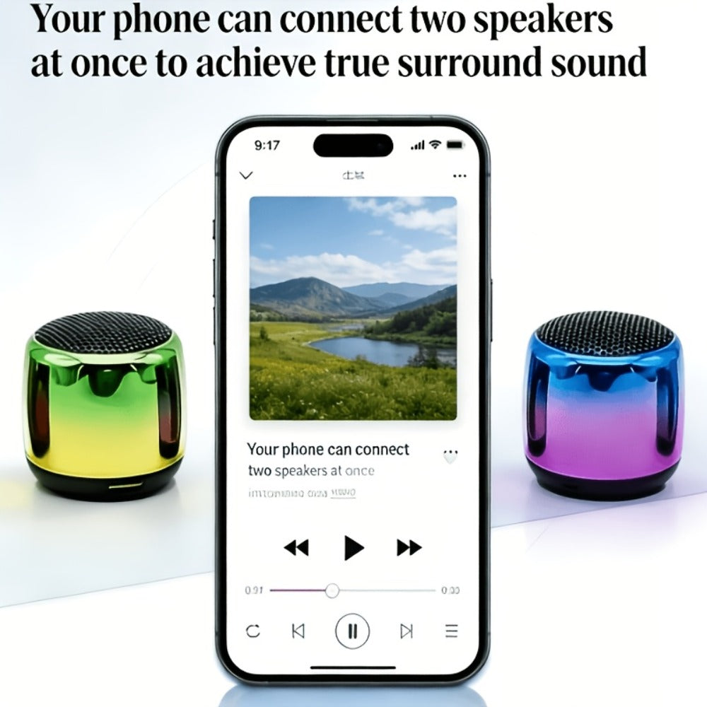 Thumb-Sized Mini Wireless Bluetooth Speaker with Built-In Mic, TWS Pairing, 360° Stereo Surround Sound