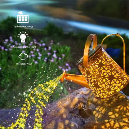 Solar Garden Light Watering Can Stake with Warm White Cascading LEDs, IP44 Rating and Hanging Bracket