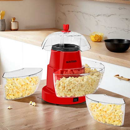Hot Air Popcorn Maker with 4 Bowls, Oil-Free Electric Popcorn Machine 95% Pop Rate Ready in 3 Min