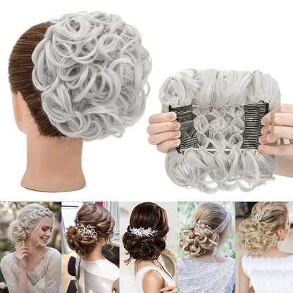 Clip In Hair Bun Extension Messy Bun Chignon Hairpiece – Synthetic Curly Updo with Comb & Scrunchie for Women