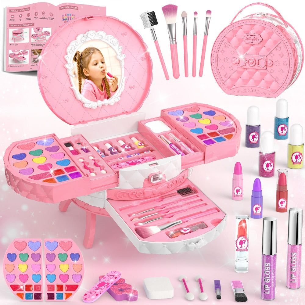 Girls Makeup Set with Dressing Table & Mirror - Princess Pretend Play Vanity Toy for Kids Ages 3-12