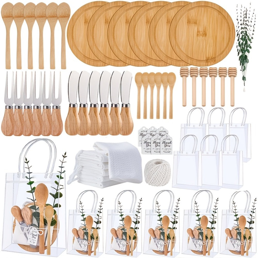 Pizza Board Gift Set with Knives Spoons Gift Bag and Kitchen Towel - Charcuterie Cheese Board Set for Bridal Shower Party Favor