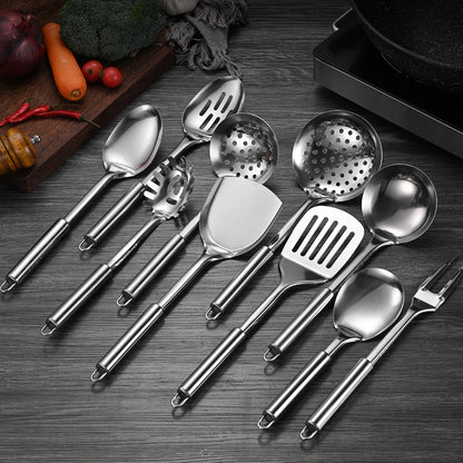 Kitchen Utensils Nine-Piece 304 Stainless Steel Set with Hanging Loops and Mixed Cooking Tools