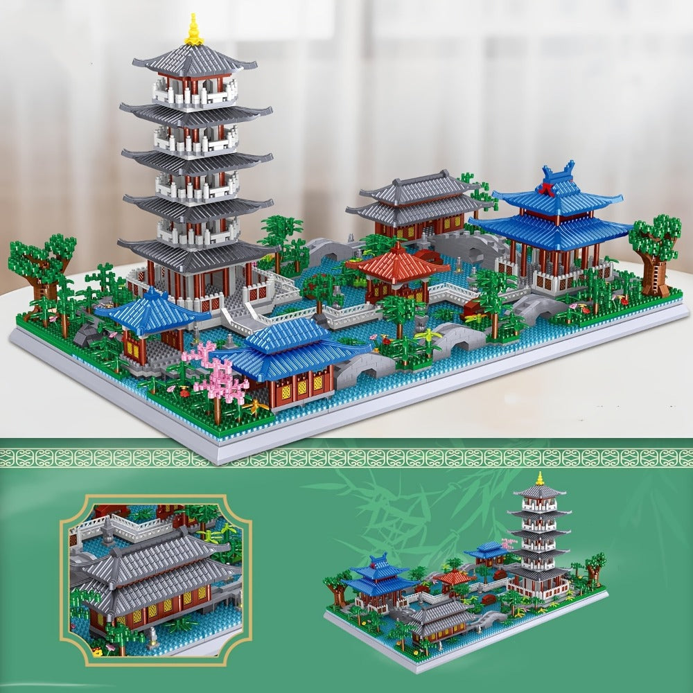 Hangzhou West Lake Building Blocks Set 3282 Pcs – Miniature Chinese Architecture Model Pagoda Cherry Blossom Collectible Landscape Display