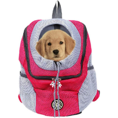 Head-Out Pet Carrier Backpack with Mesh Panels, Side Pockets and RoseRed or Black Medium Options