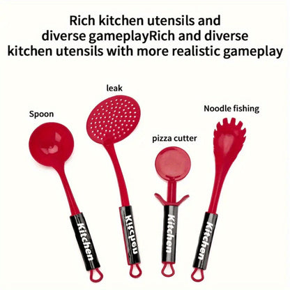 Kids Pretend Play Kitchen Set 51 Pcs, Cookware Tableware & Play Food Toddler Kitchen Toy for Boys & Girls Ages 3+
