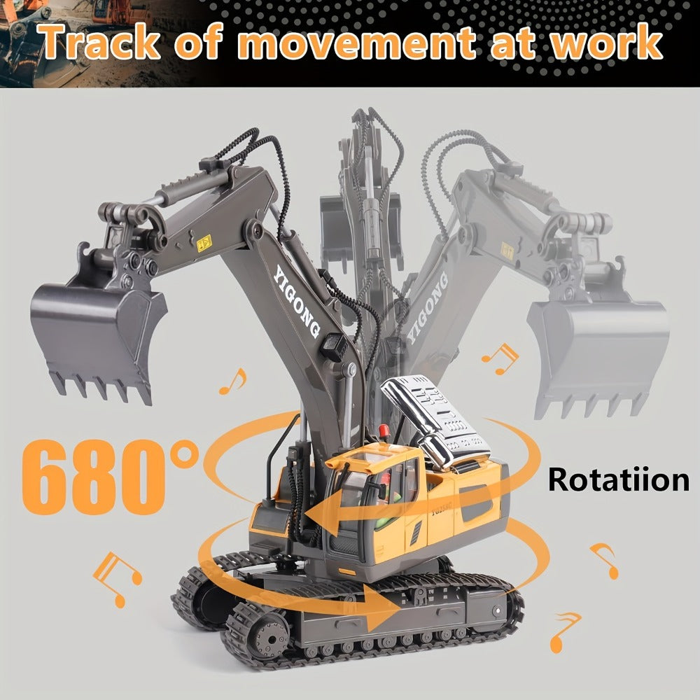Remote Control Excavator Loader Dump Truck Toy for Kids 2.4GHz Alloy RC Construction Vehicle with Light & Sound