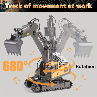 Remote Control Excavator Loader Dump Truck Toy for Kids 2.4GHz Alloy RC Construction Vehicle with Light & Sound