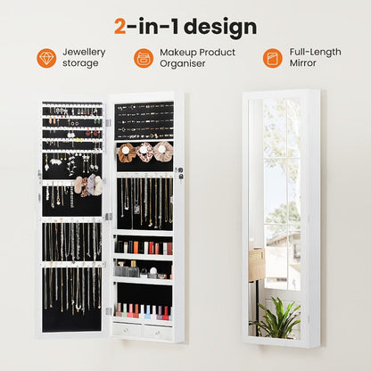 Jewelry Armoire Floor Standing 47.2" Full-Length Mirror Cabinet with 6 LED Lights Dual Lock