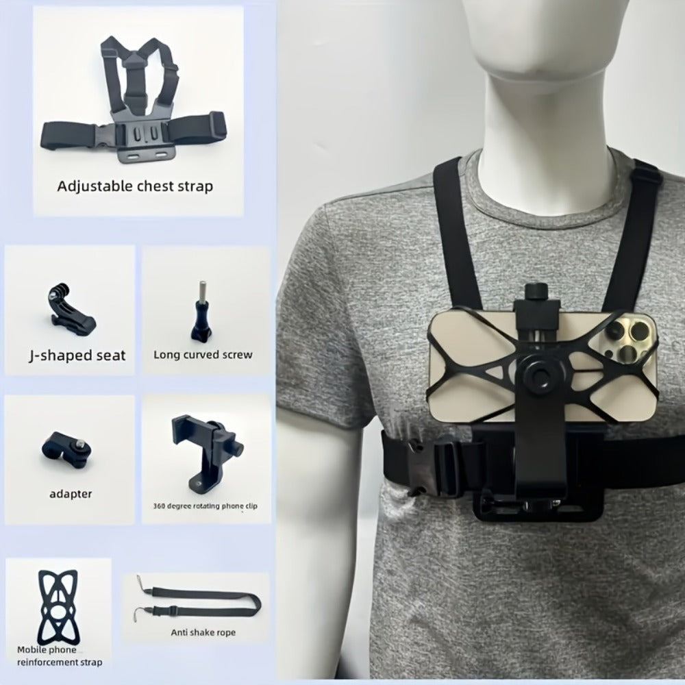 Chest Mount Harness for GoPro Hero 13 12 11 10 9 8 – Adjustable POV Chest Strap for Insta360 X4 X3 DJI Osmo Action 4 3 iPhone Samsung Phone