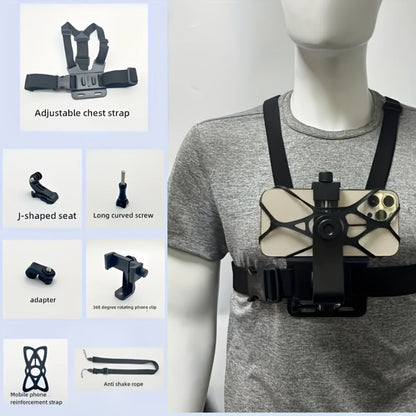 Chest Mount Harness for GoPro Hero 13 12 11 10 9 8 – Adjustable POV Chest Strap for Insta360 X4 X3 DJI Osmo Action 4 3 iPhone Samsung Phone
