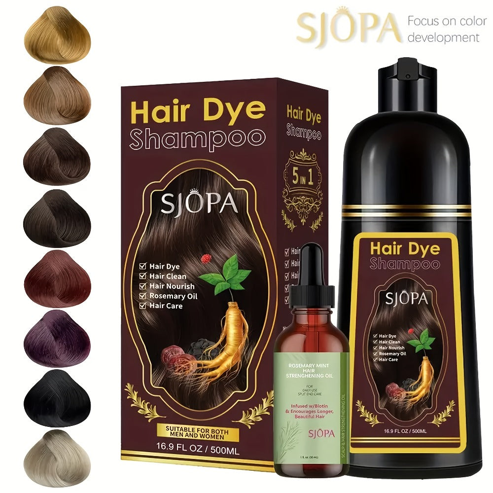 Hair Dye Kit 3-in-1 Color Shampoo with Rosemary Oil 500ml - Natural Safe No Ammonia Quick for Bath Time, Home Spa and Personal Care
