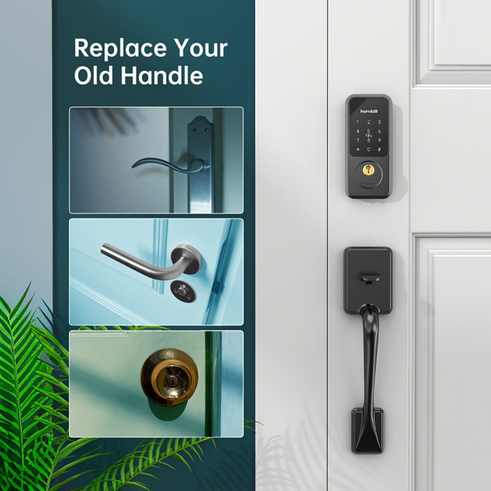 Smart Door Lock Hornbill Keypad Deadbolt and Handle Set with Bluetooth App Keyfob and Alexa Control
