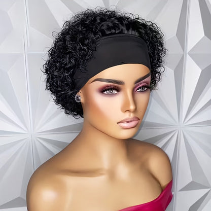 Kinky Curly Headband Wig Human Hair Brazilian 150% Density Glueless 6 Inch | No Glue No Gel Black Burgundy Rust | Beginner Friendly Daily