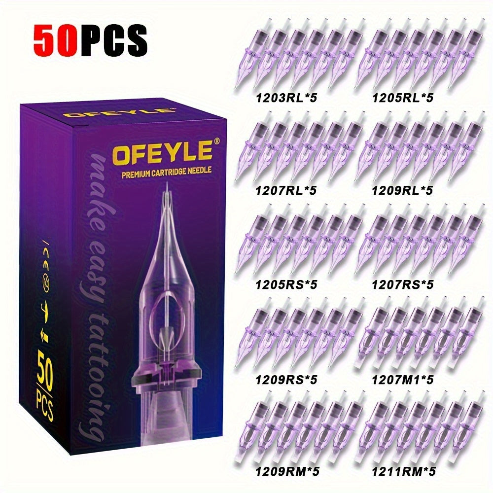Stainless Steel Tattoo Cartridge Needles 50pcs Mixed RL RS RM M1 Weaved Magnum for Temporary Body Art, Festivals and Costumes