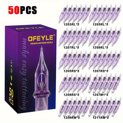 Stainless Steel Tattoo Cartridge Needles 50pcs Mixed RL RS RM M1 Weaved Magnum for Temporary Body Art, Festivals and Costumes