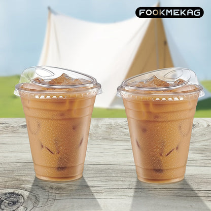 Disposable Clear PET Cups with Lids 50 Sets, Transparent Plastic Cups for Coffee Smoothies Cold Drinks Parties Picnics Travel