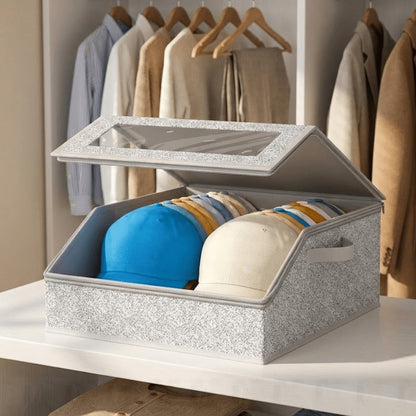 Baseball Cap Organizer for Closet, Large Hat Storage Box Holds 24 Ball Caps, Clear Window, Dustproof