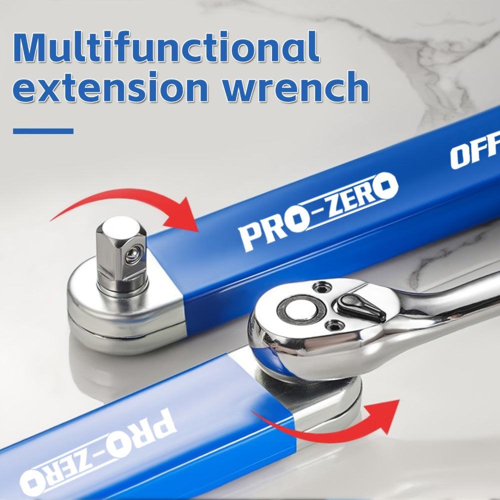 Ratchet Wrench 2-in-1 Offset Extension with 1/4" 3/8" 1/2" Square Head Adapters, 180-Degree Rotation High Torque Non-Slip Handle