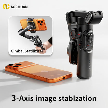 AOCHUAN Foldable 3-Axis Gimbal Stabilizer with Extendable Pole & Panoramic Gesture Control, AI Face Tracking Phone Gimbal