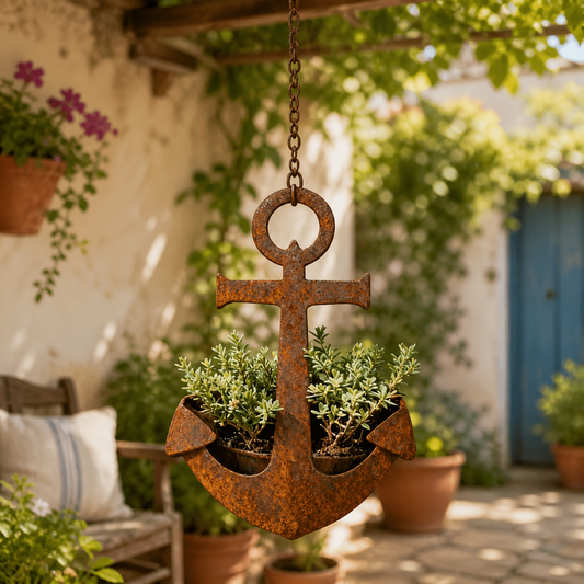 Metal Wall Hanging Planter – Rustic Anchor Plant Holder Nautical Garden Decor Iron Pot 2pcs