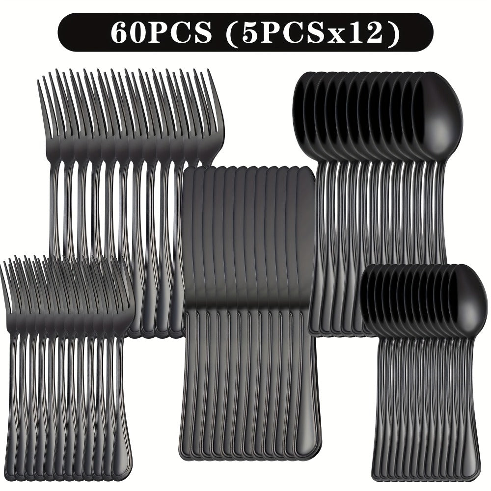Stainless Steel Flatware Sets in 20–72 Piece Silver, Black or Gold Configurations with Exact Checkout Options