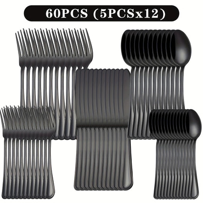 Stainless Steel Flatware Sets in 20–72 Piece Silver, Black or Gold Configurations with Exact Checkout Options