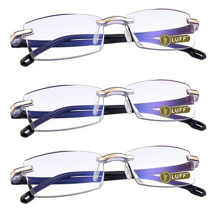 Reading Glasses – Three-Pair Rimless Metal Readers in Multiple Colors and Strengths with Multiple Strength and Color Options