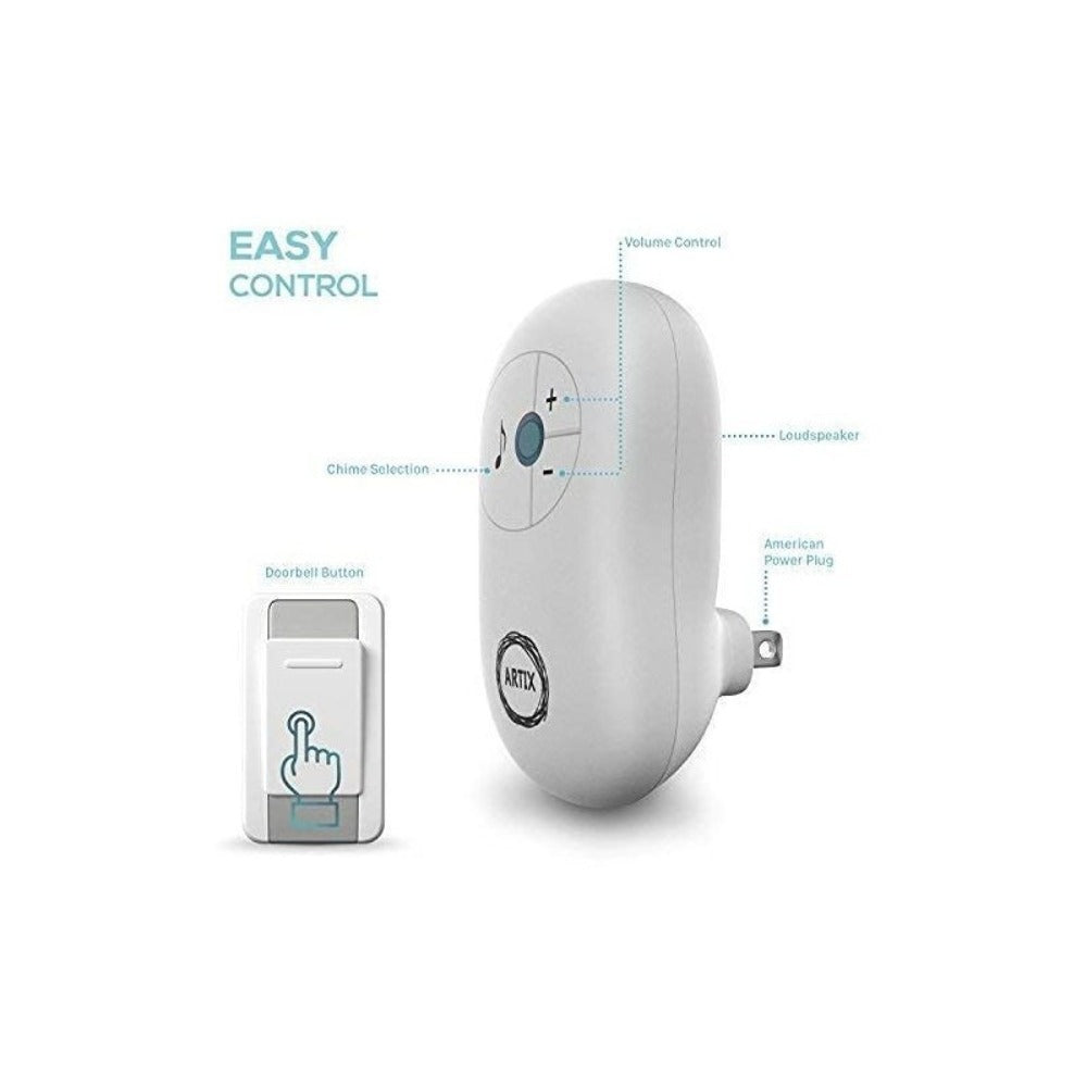 Wireless Doorbell Kit 36 Chimes 100M Range, Adjustable Volume 25-110dB, Plug-In Receiver & Push Button Transmitter