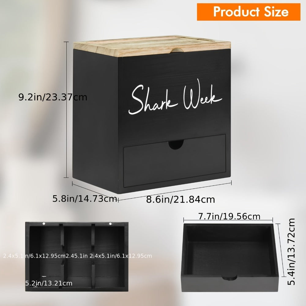 Tampon & Pad Organizer Box with Lid – Wooden Bathroom Storage Bin with Drawer, 3-Compartment Feminine Products Caddy
