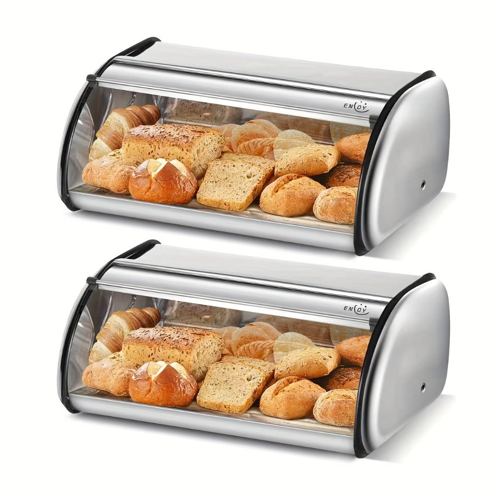 Stainless Steel Roll Top Bread Box 13 Inch - Countertop Bread Storage Container with Lid, Keeps Bread Fresh & Insect-Free