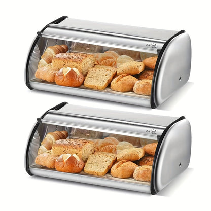 Stainless Steel Roll Top Bread Box 13 Inch - Countertop Bread Storage Container with Lid, Keeps Bread Fresh & Insect-Free